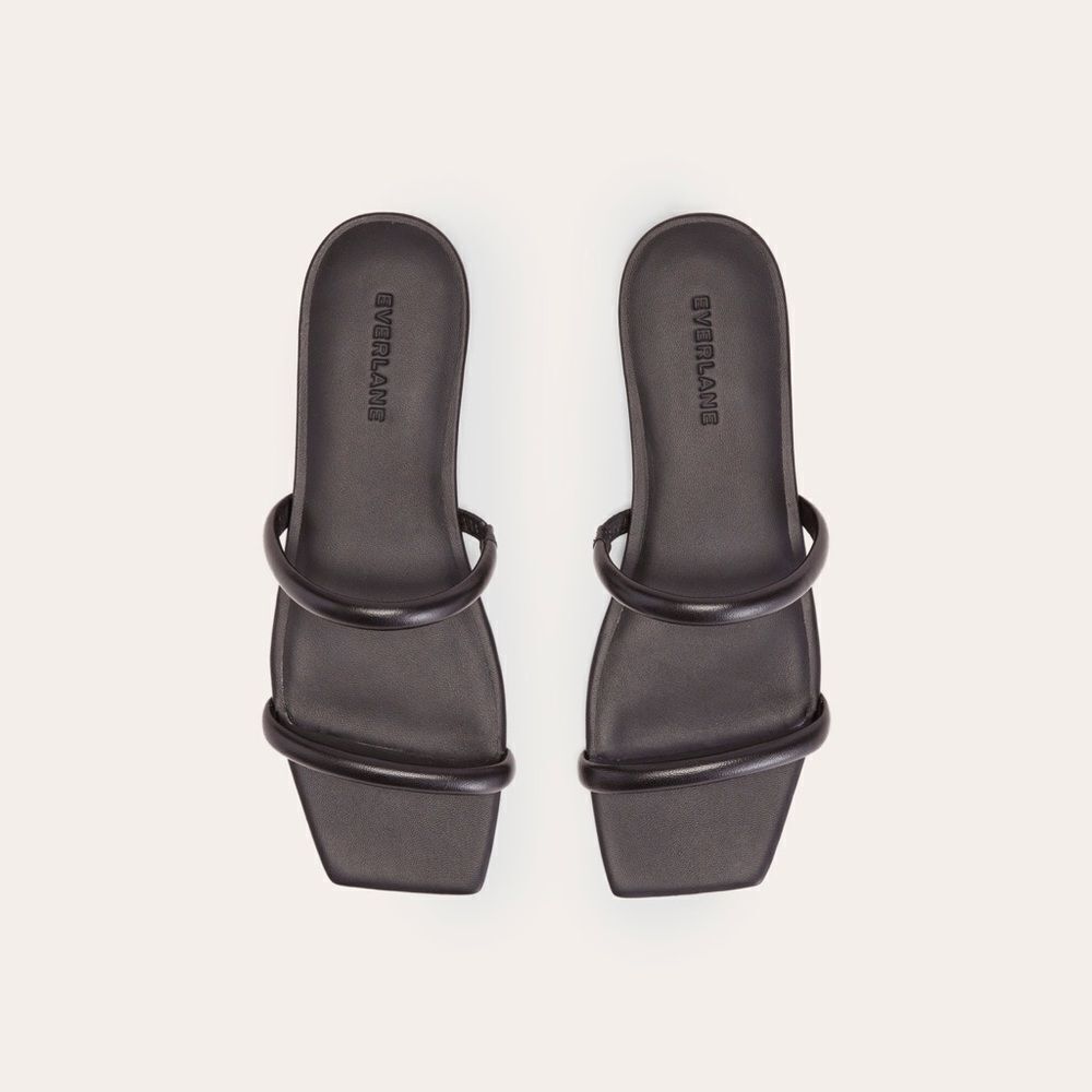 Everlane Black Strappy Square-Toe Slide Sandals